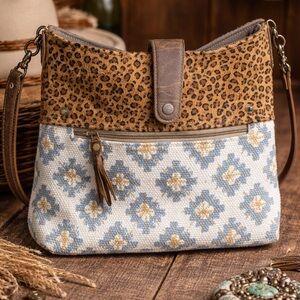 Western Leopard & Blue Shoulder Bag